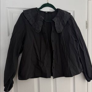 Zara Black Women's Blazer with Lace Collar